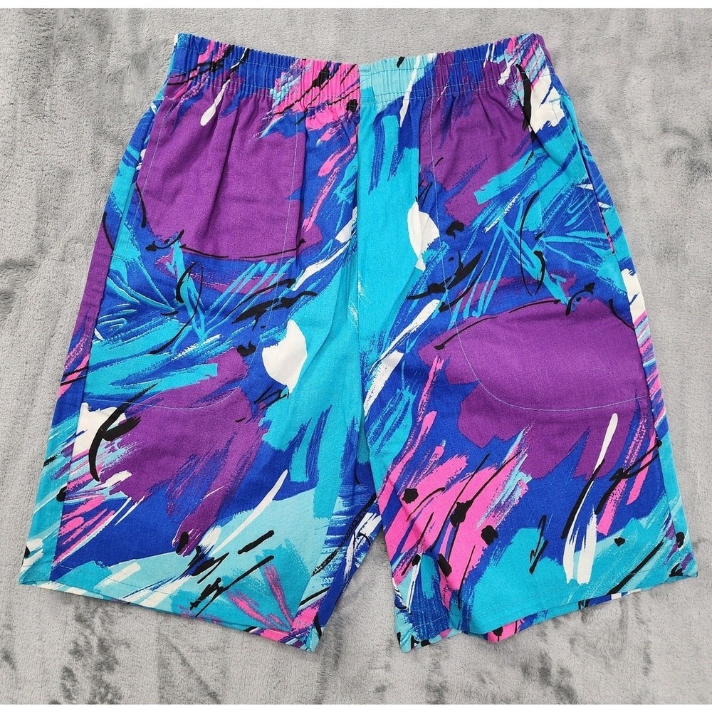 Vintage JCPenney Shorts Womens‎ XS Purple Blue Pink High Waist Pull On Splatter